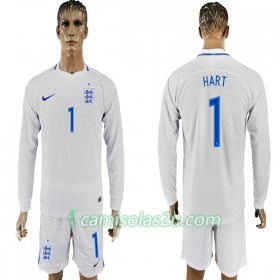 Camisolas de Futebol Inglaterra Hart 1 Equipamento Principal Copa do Mundo 2018 Manga Comprida